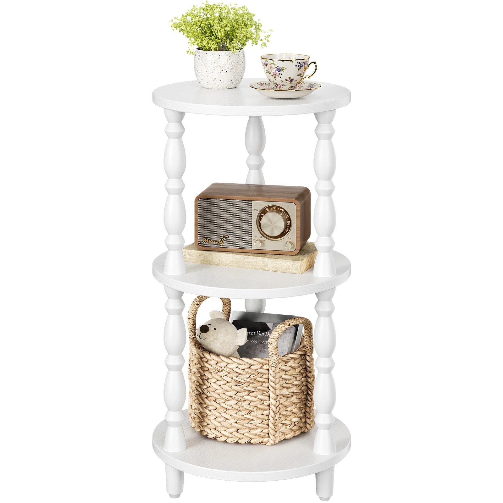Maliowa 3-Tier Side Table, Small Round End Table for Living Room Bedroom, Accent Table Narrow Nightstand with Storage Shelf