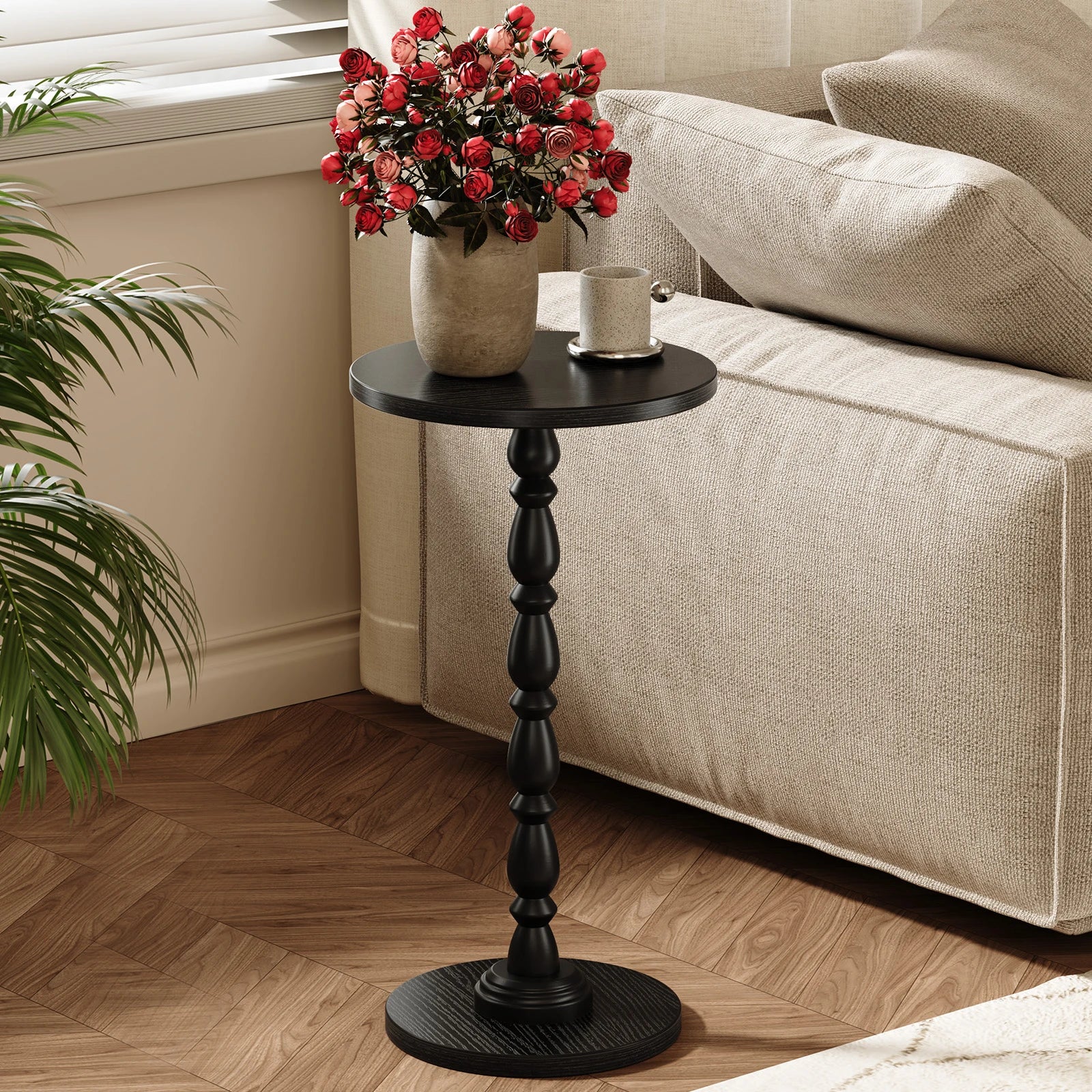 Maliowa Small Side Table, Round End Tables with Solid Wood Leg, Accent Drink Table for Living Room Bedroom Small Spaces