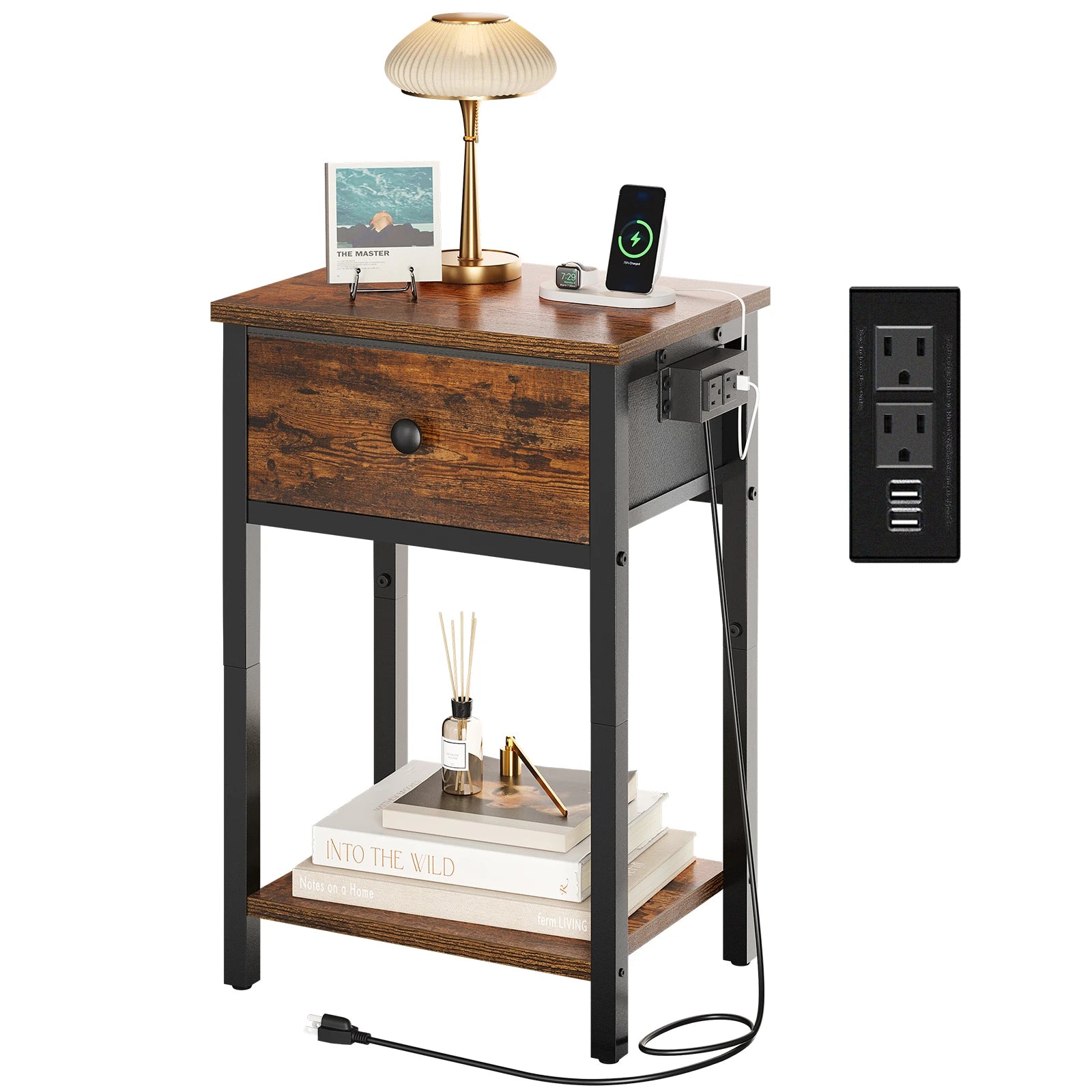 Yoobure 1-Drawer Nightstand with Charging Station
