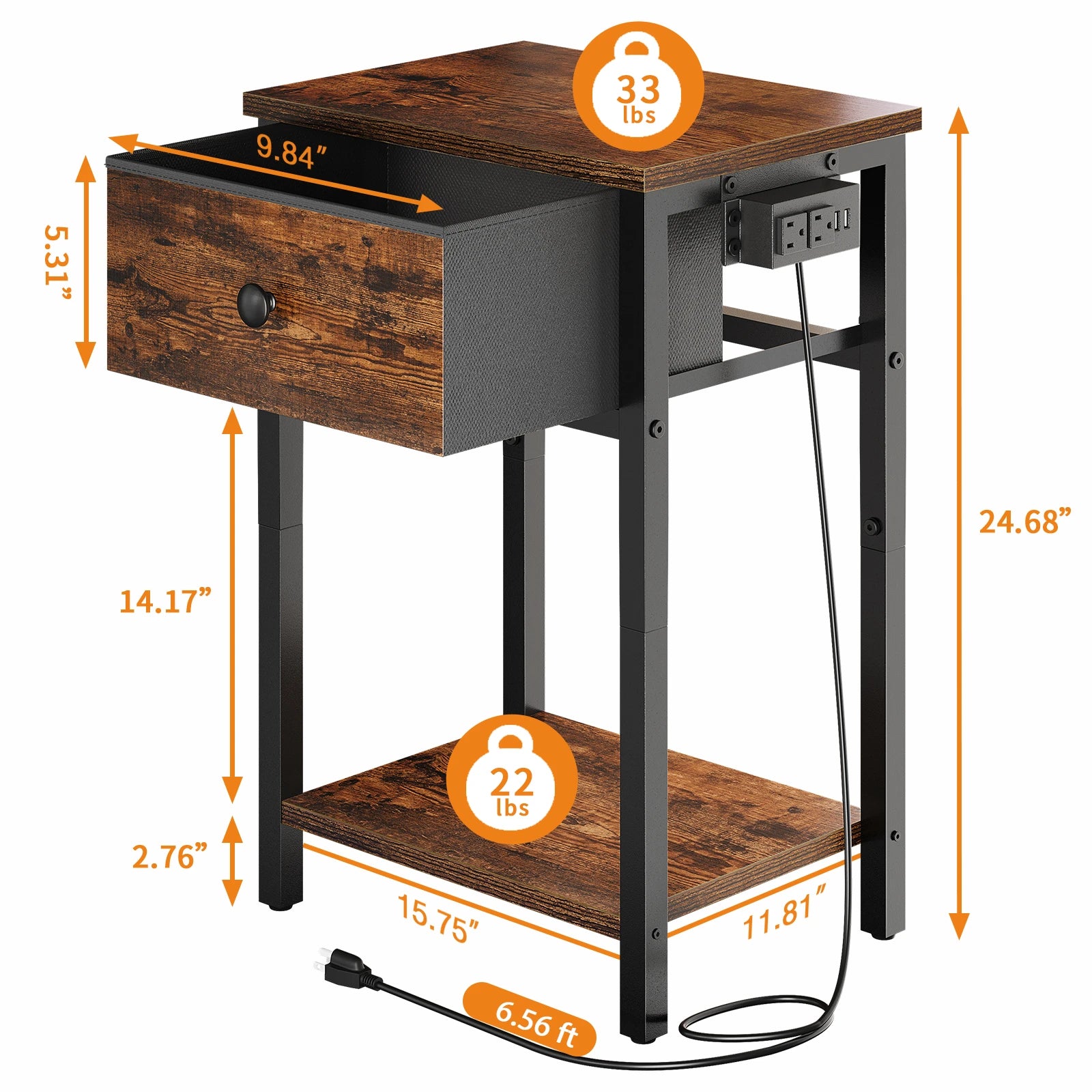 Yoobure 1-Drawer Nightstand with Charging Station