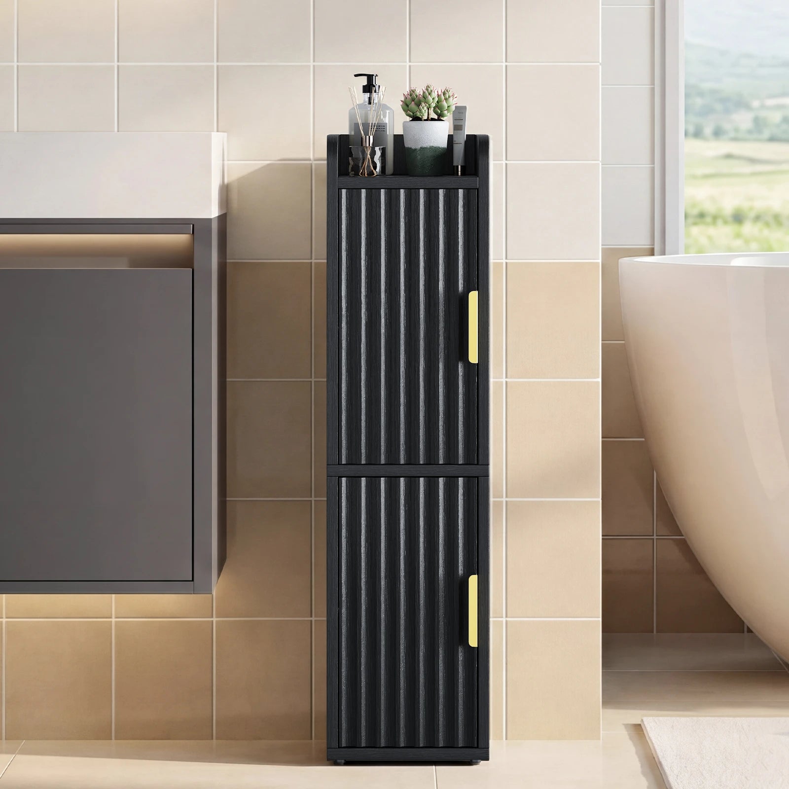 Maliowa Small Bathroom Storage Cabinet, Narrow Toilet Paper Storage Cabinet with 2 Doors & Adjustable Shelves, Slim Storage Cabinets for Small Space