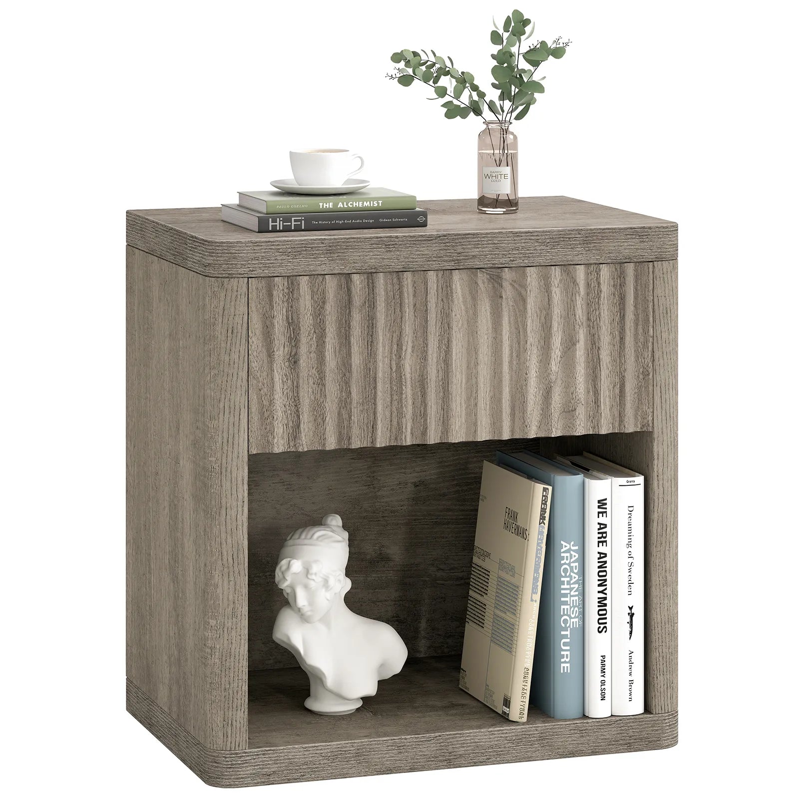 CURLA Fluted Nightstand with Drawer and Storage