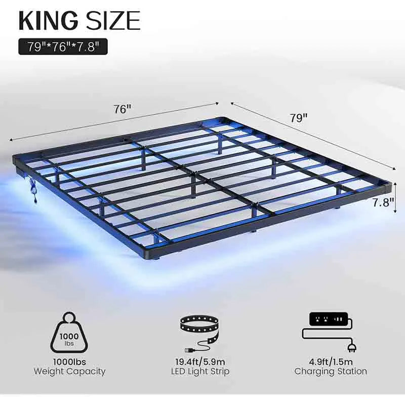 Yoobure Floating Bed Frame with LED Light and Charging Station
