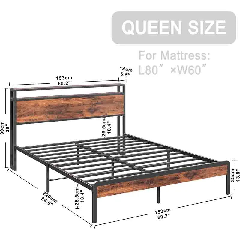 Yoobure Queen Bed Frame with 2-Tier Storage Headboard