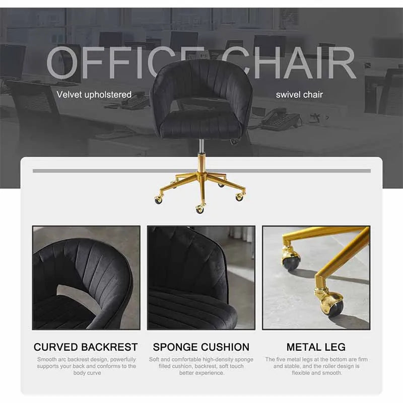 Yoobure Velvet Office Desk Chair, Black