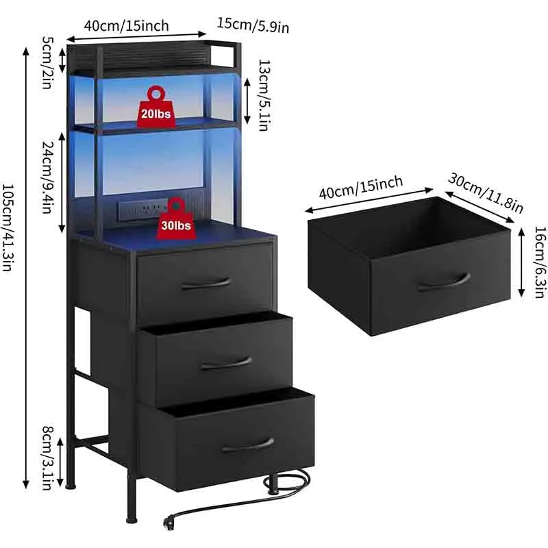 Yoobure 41 Inch Tall Nightstand with Charging Station