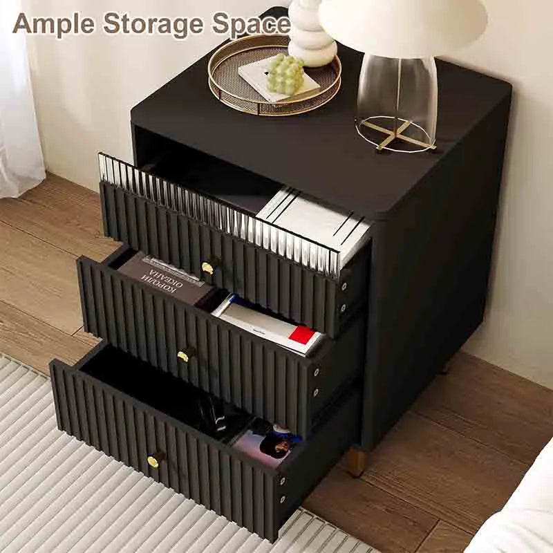 Yoobure Fluted Black Nightstand with 3 Drawers End Table