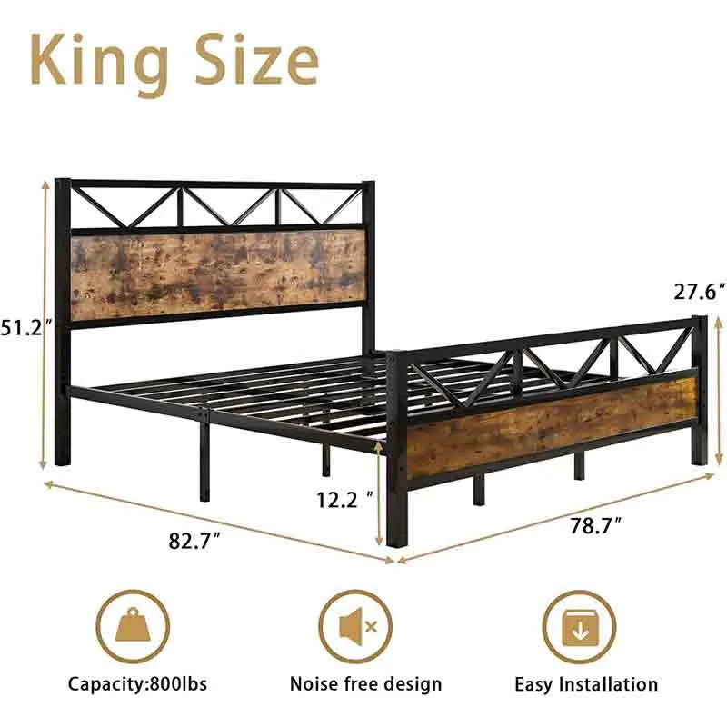Yoobure King Size Industrial 51.2" Platform Bed
