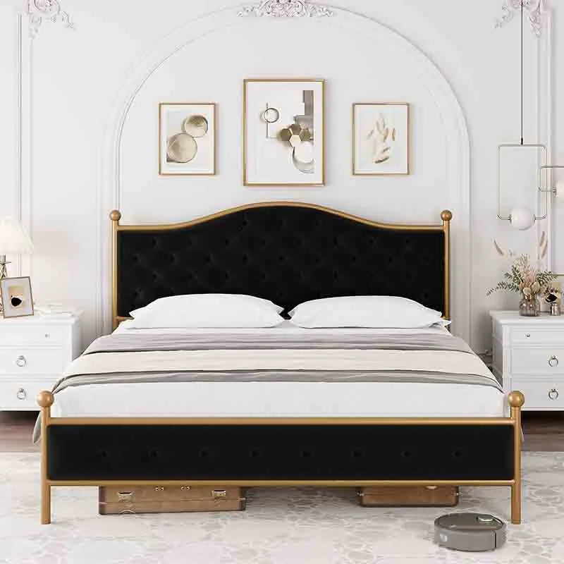 Yoobure Bed Frame with Elegant Button Tufted Curved Headboard