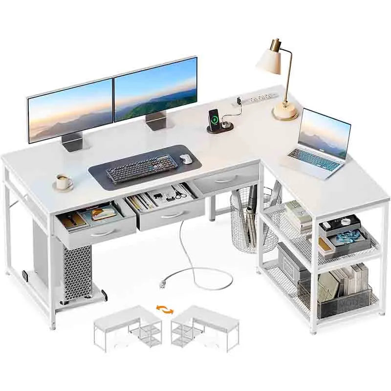 53 Inch L Shaped Computer Desk with Drawers