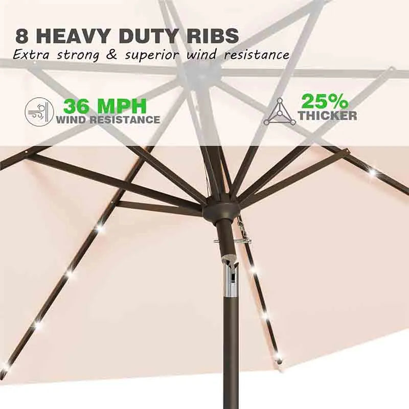 Yoobure 9FT Solar Umbrella LED Patio Umbrella for Garden