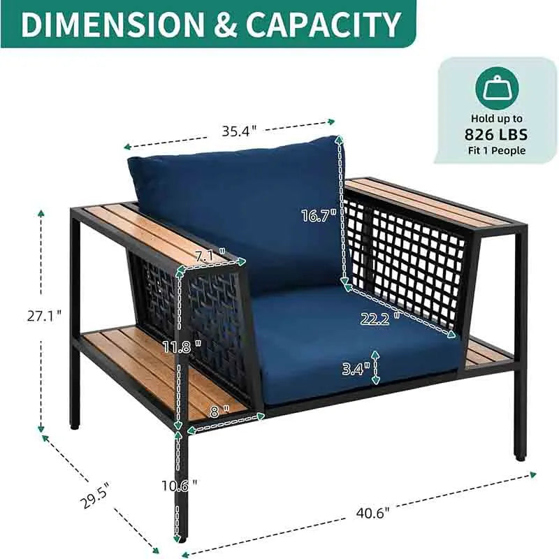 Yoobure Outdoor Wicker Sofa with Wood-Look Armrest