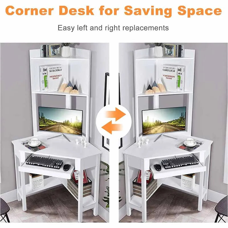 Yoobure Triangle Corner Computer Desk with Keyboard Tray, White
