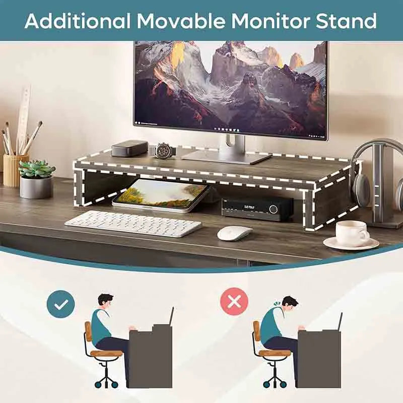 Yoobure Lift Top L Shaped Desk with File Drawer, Grey & Dark Oak