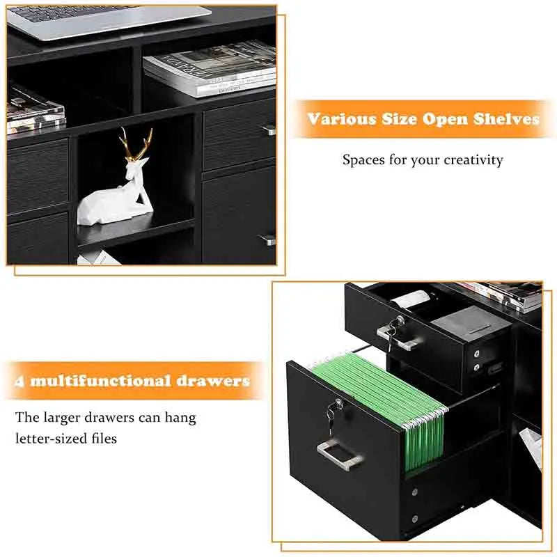 Yoobure Wood Mobile File Cabinet with 4 Drawers and Shelves