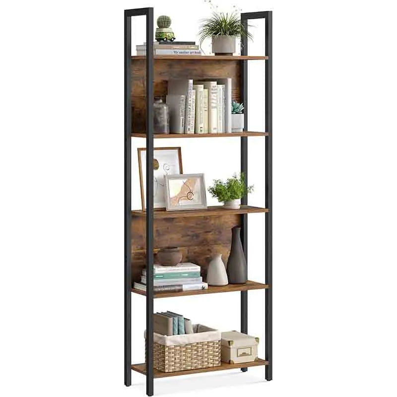 5-Tier Industrial Bookcase with Steel Frame