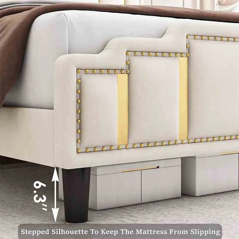 Yoobur Bed Frame with Adjustable Golden Trim Headboard