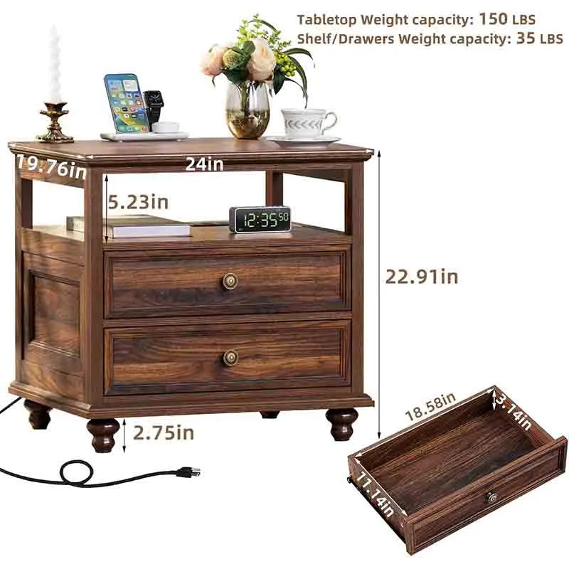 Yoobure 24" Wide End Table with 2 Drawers