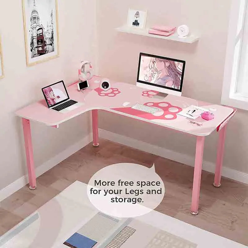 Yoobure 60 Inch Pink Corner L Shaped Computer Desk