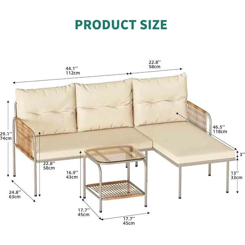Yoobure 3 Pieces Outdoor Wicker Conversation Set