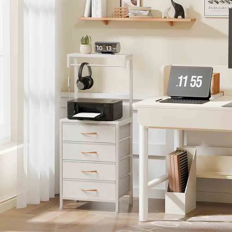 Yoobure White Tall Nightstand, LED Night Stand with Shelves