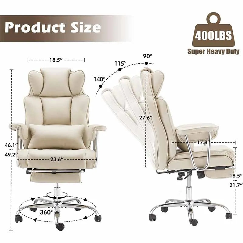 Yoobure Comfortable Office Chair with Foot Rest, White