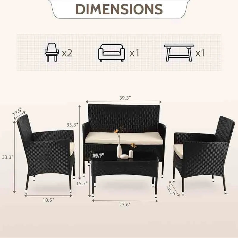 Yoobure Patio Furniture Set 4 Pieces Outdoor Rattan Chair