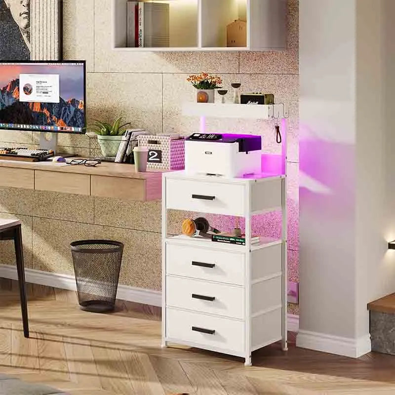 Yoobure 4 Drawer LED Nightstand with Charging Station