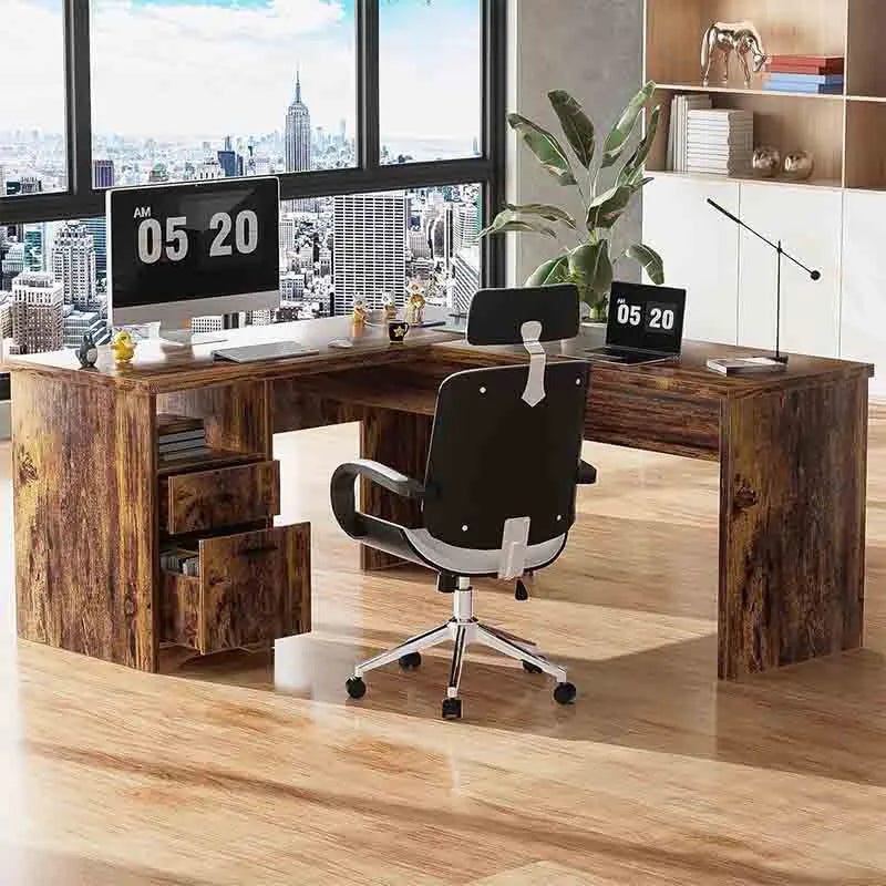 Yoobure L Shaped Lift Top Office Desk, Brown
