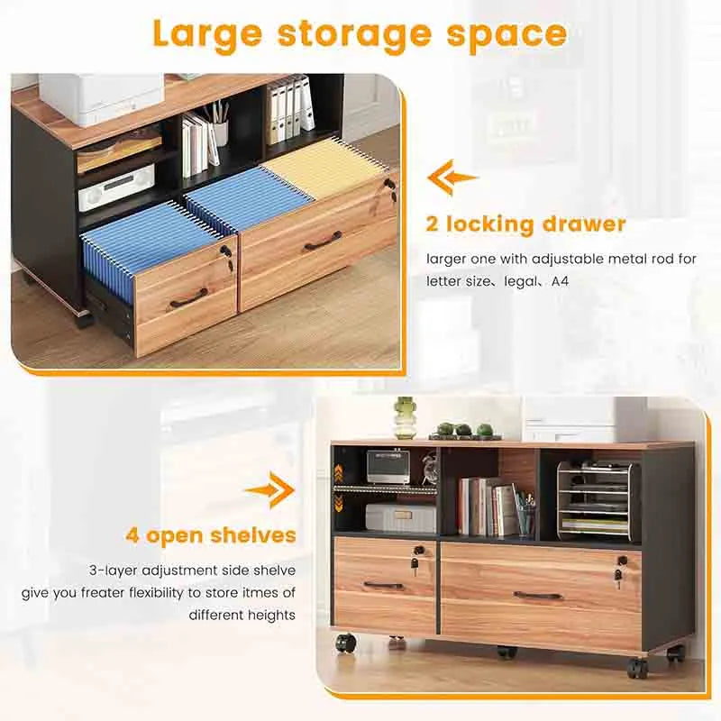 Yoobure Mobile Large Lateral File Cabinet with Lock
