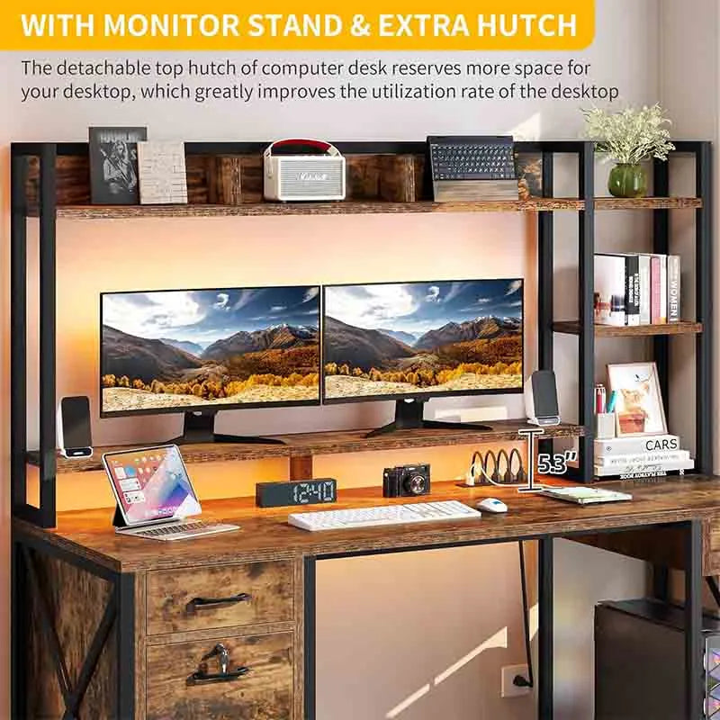 Yoobure 59.1" Office Desk with Power Outlets & LED Lights