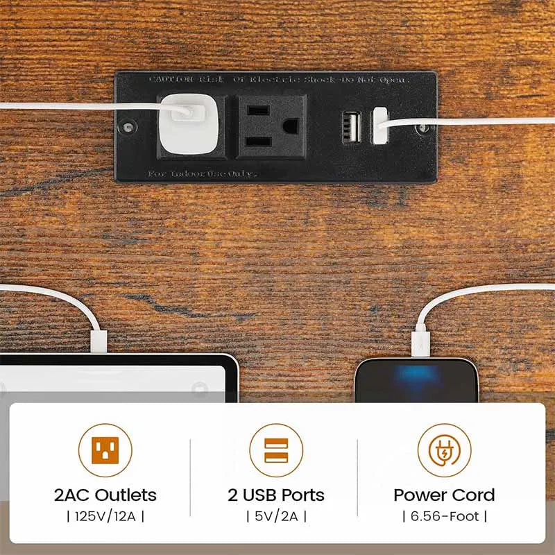 Yoobure 47.2” Gaming Desk with LED Lights, Rustic Brown