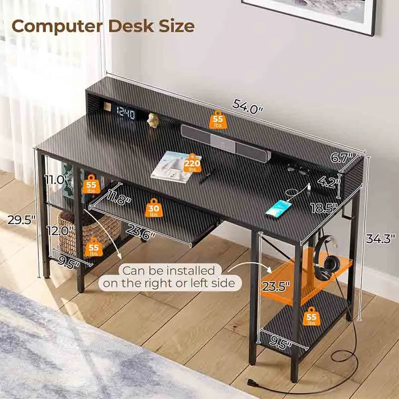Yoobure 54” Gaming Desk with Storage Shelves
