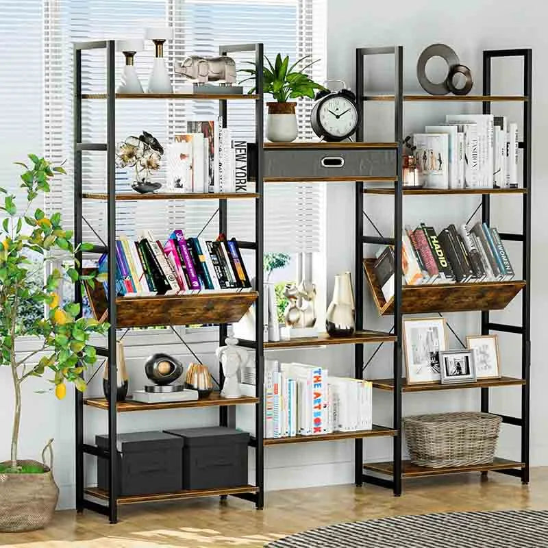 Yoobure Triple Wide 5 Tier Bookshelf Adjustable Book Shelves