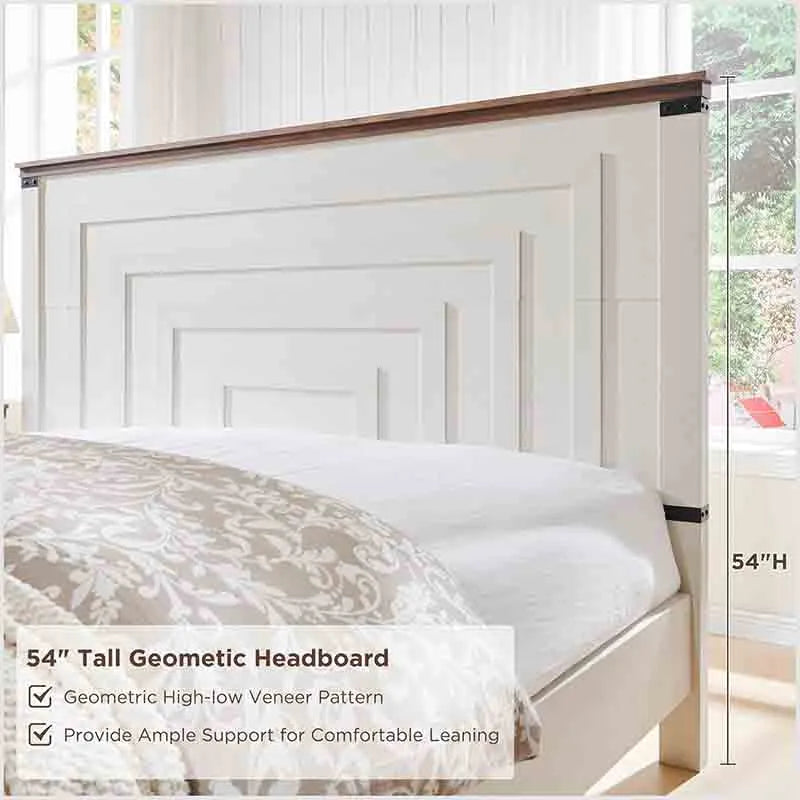 Yoobure Farmhouse Queen Size Bed Frame Geometric Headboard
