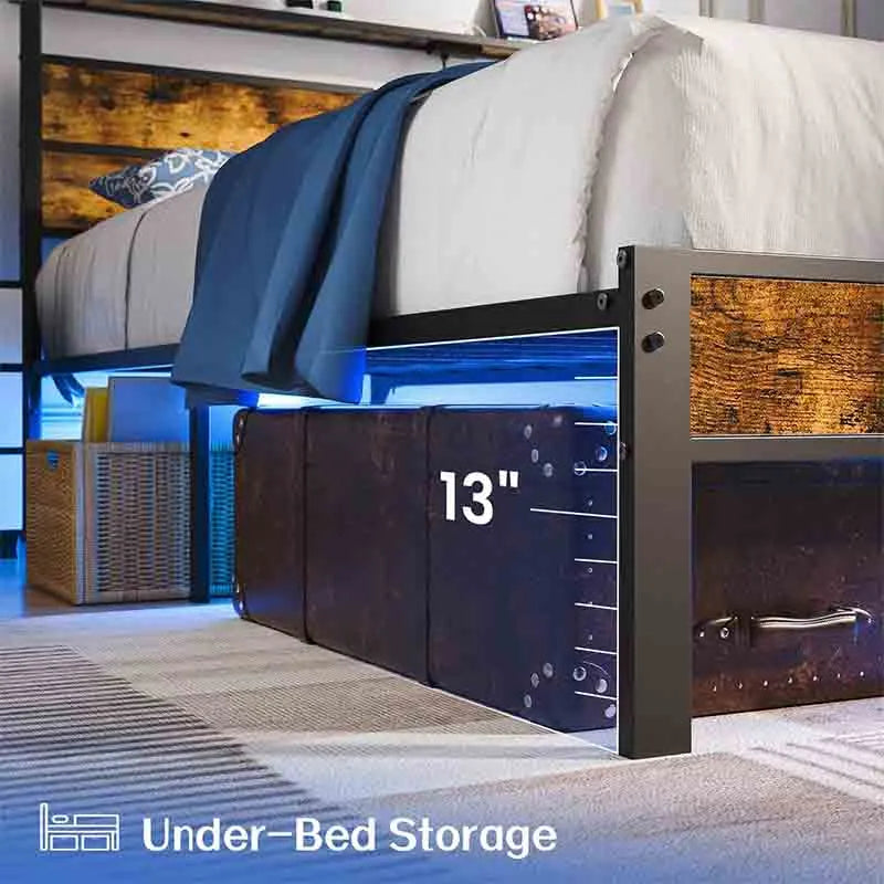 Yoobure Queen Size Bed Frame with Charging Station Headboard