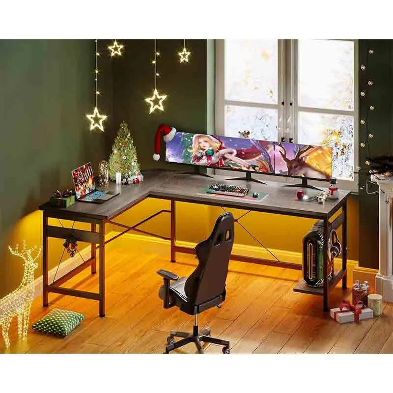 Yoobure 66" L Shaped Larger Gaming Desk, Gray Oak