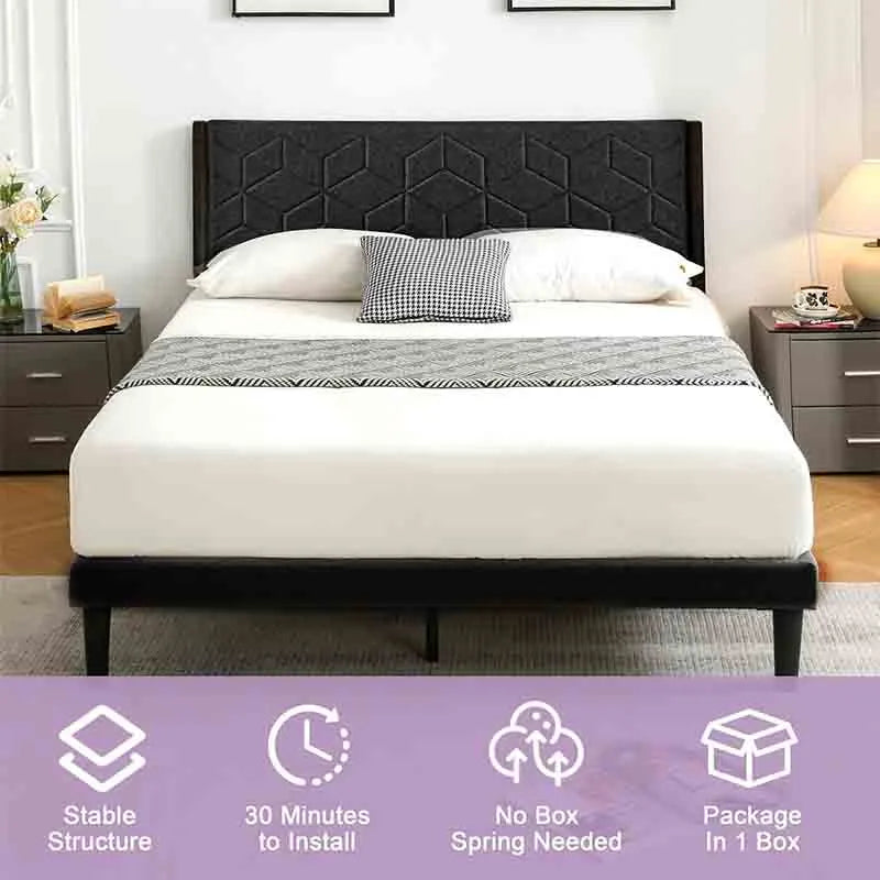 Yoobure Bed Frame with Fabric Upholstered Headboard