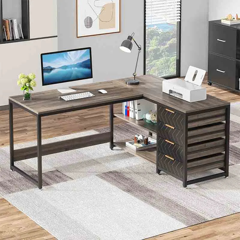Yoobure 59 inch Reversible Corner Desk with Shelves, Grey