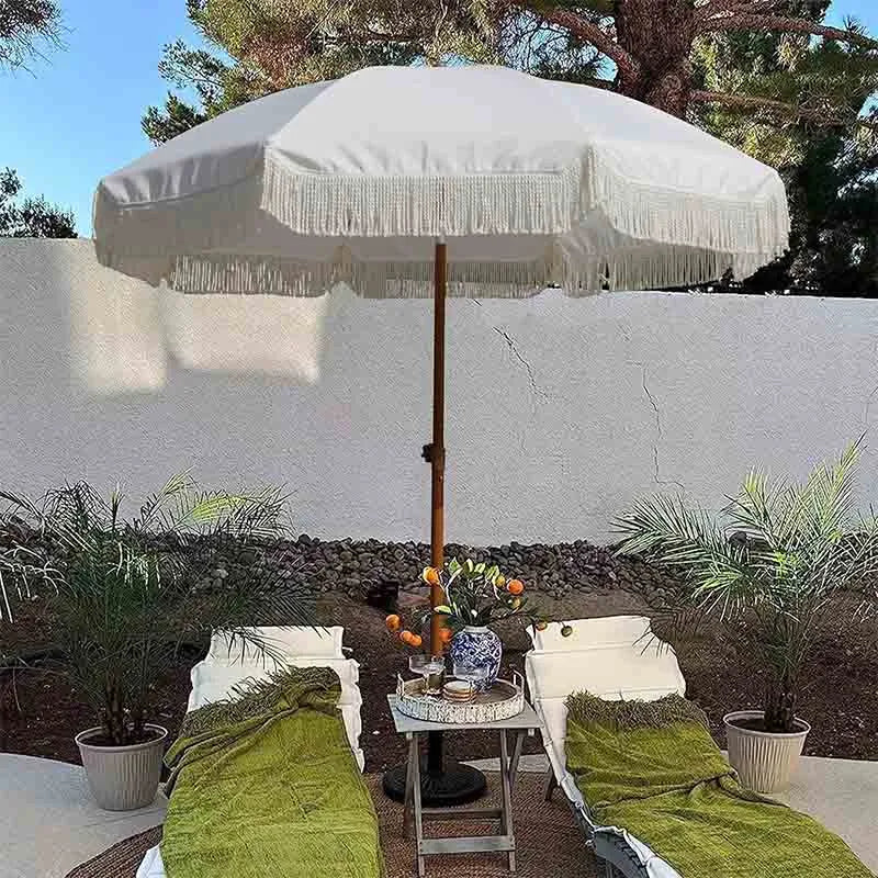 Yoobure Patio Umbrella with Fringe Outdoor Tassel Umbrella