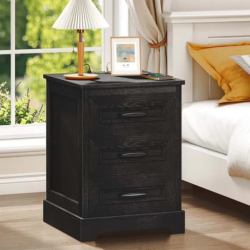 Yoobure Wood End Side Table with 3 Drawers