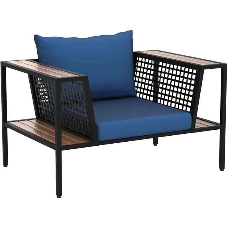 Outdoor Wicker Sofa with Wood-Look Armrest