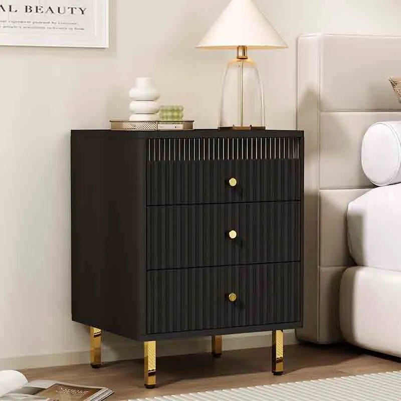 Yoobure Fluted Black Nightstand with 3 Drawers End Table