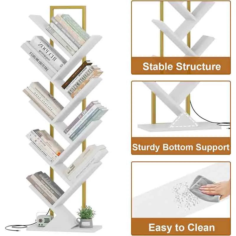 Yoobure Bookshelf with LED Lights, 9 Tier Tree Bookshelf