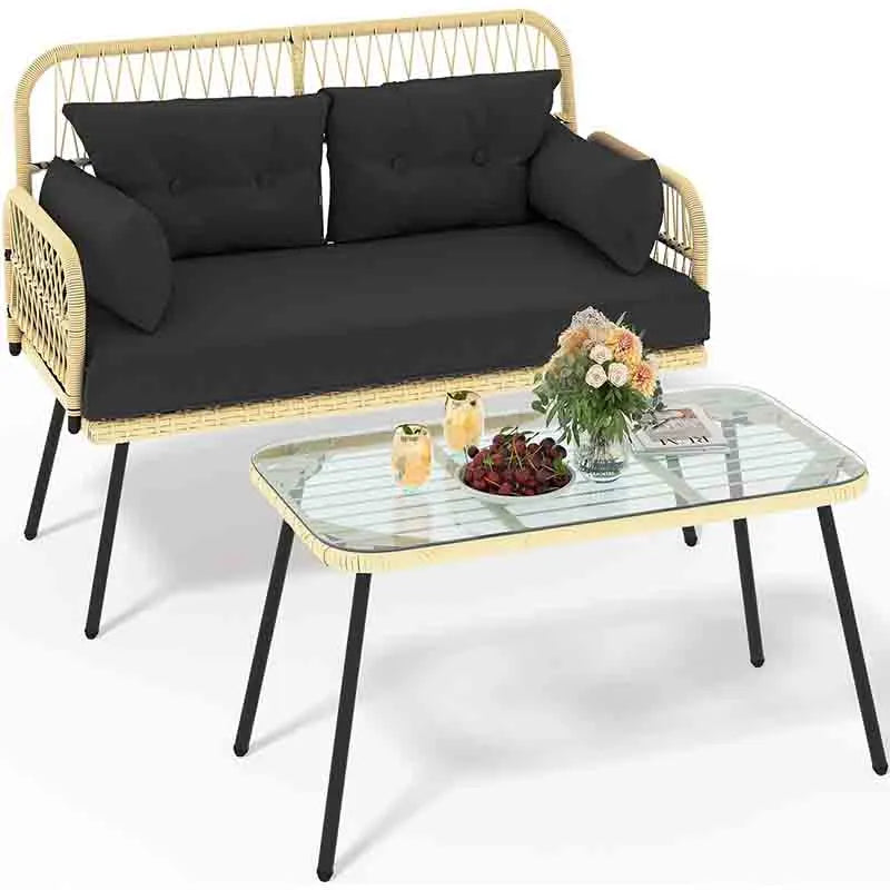 2-Piece Patio Furniture Wicker Outdoor Loveseat