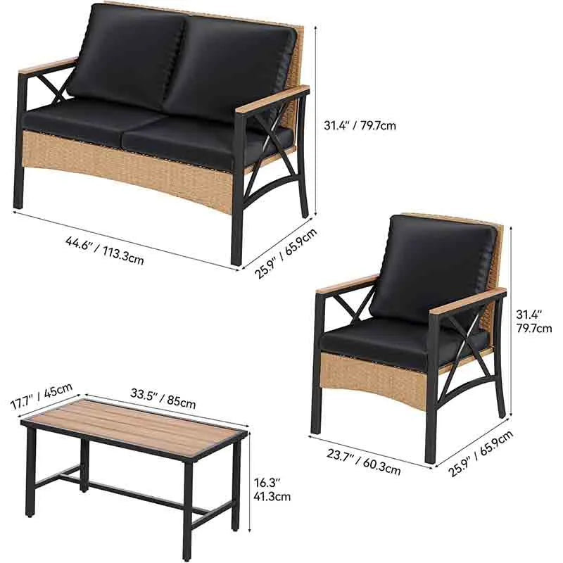 Yoobure 4-Piece Patio Wicker Furniture Set with Wood Armrest