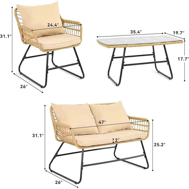 Yoobure 4-Piece Patio Furniture Wicker Outdoor Bistro Set