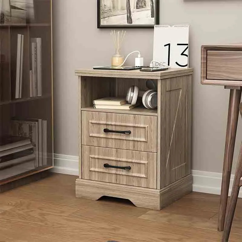 Yoobure Farmhouse Nightstand with Charging Station Wood