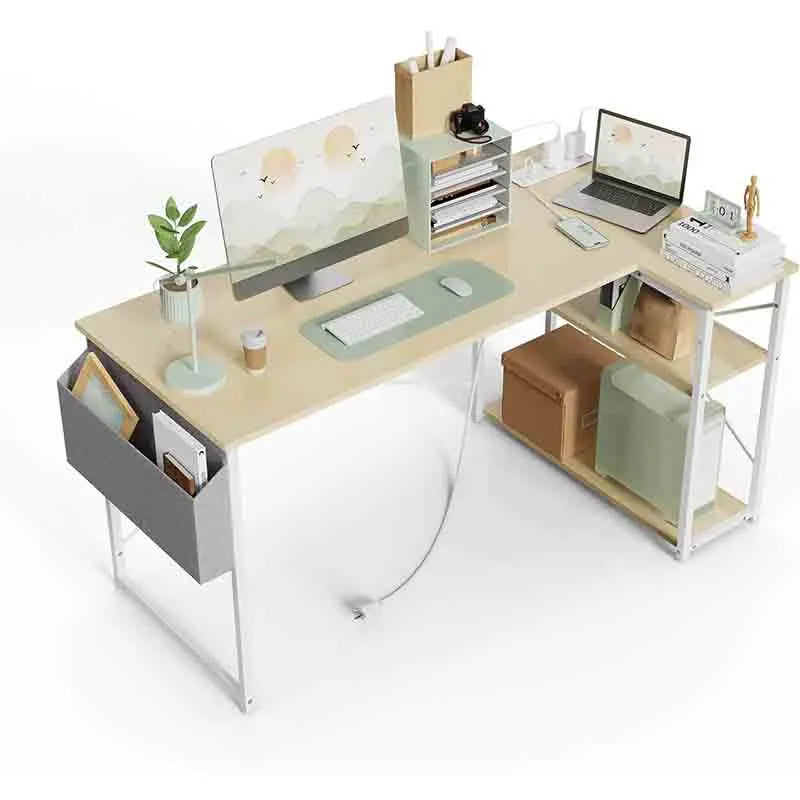 Yoobure 40 Inch L Shaped Desk with Reversible Shelves, Beige