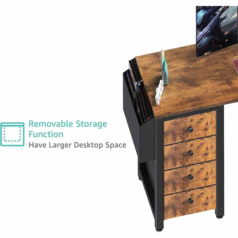 Yoobure L-Shaped Teen PC Desks with Fabric Drawer, Brown